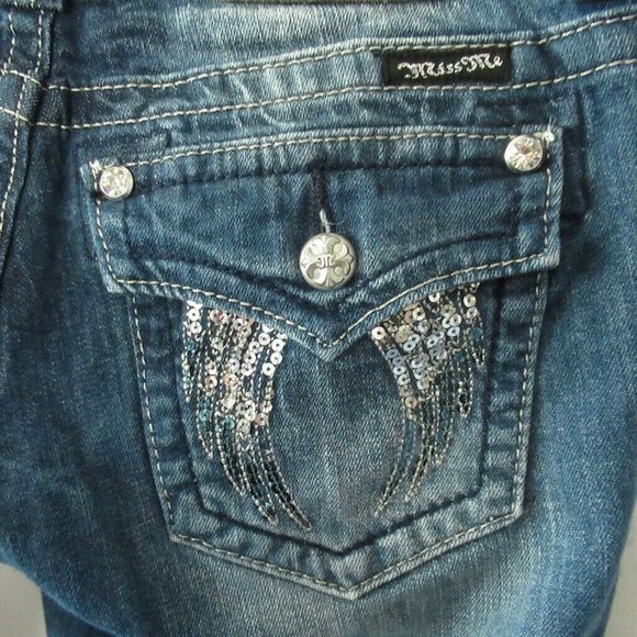 Miss Me Jeans Capri Sequin Fallen Angel Wing - Picture 4 of 8